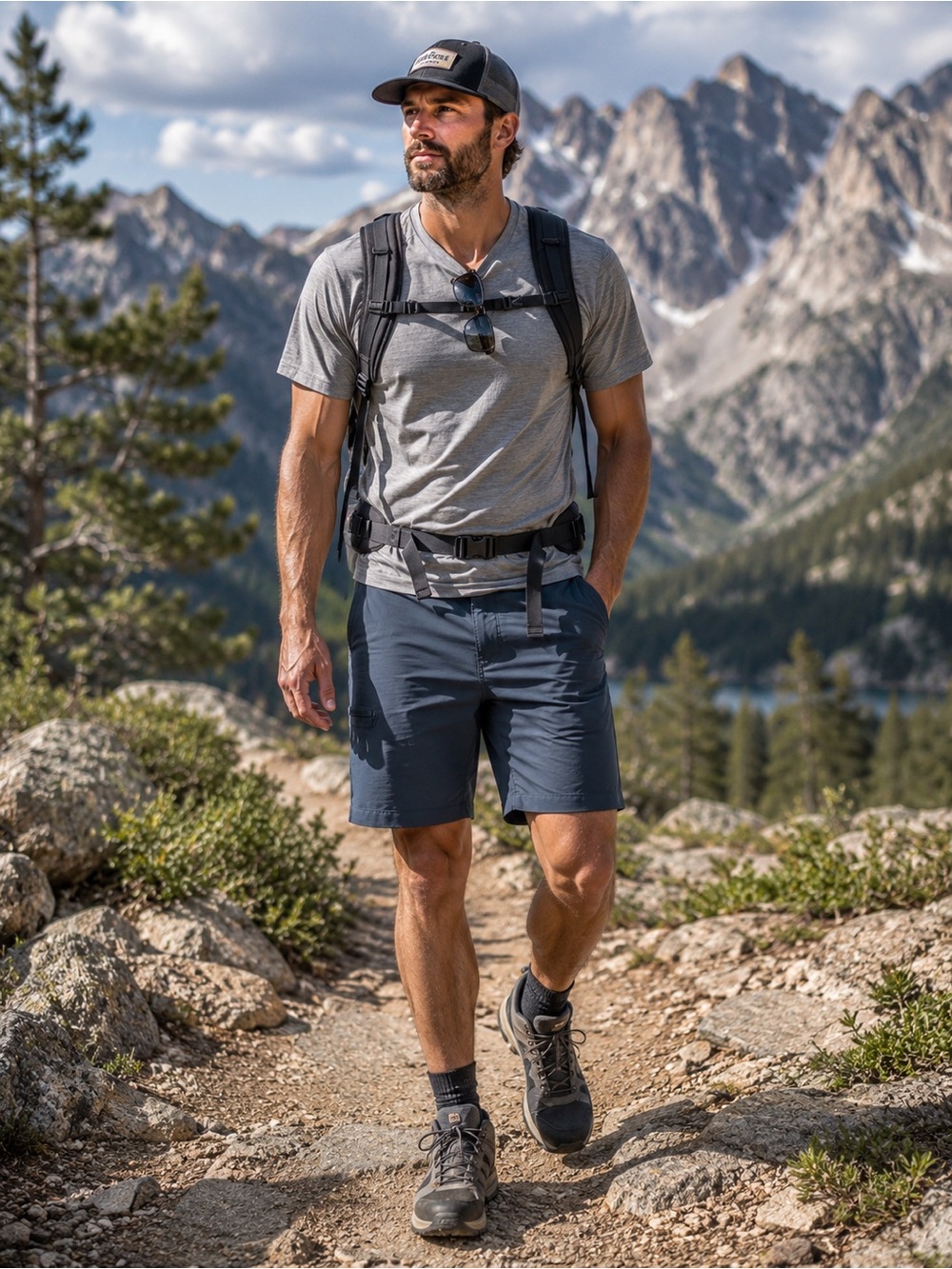 Weatherproof Vintage Men’s 34 Blue Hiking Performance Cargo Shorts Stretch Zip